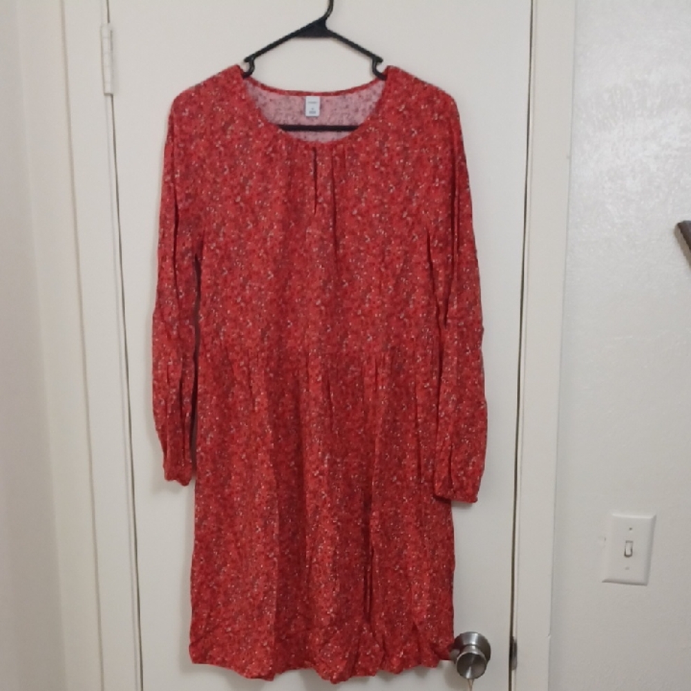 Red Floral Long Sleeve Dress